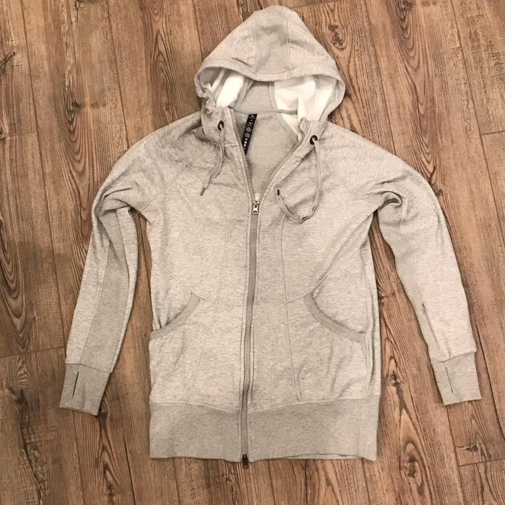 90 Degrees Grey Zip Up Hoodie with Thumb Holes